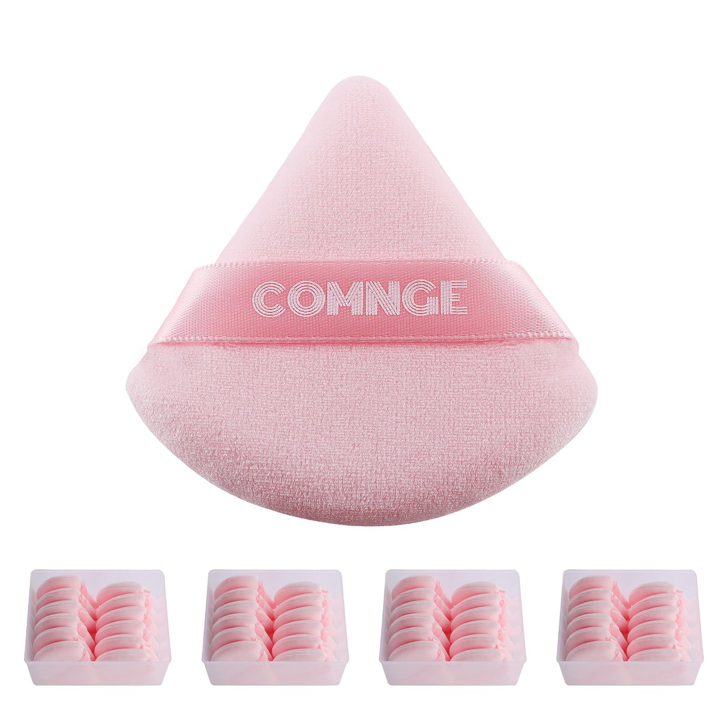 48 Pcs Makeup Powder Puff - Triangle Powder Puff for Face Powder Velour Press Powder Puff for Flawless Finish Portable Powder Puff with Case Beauty Tools Puff for Makeup Pink