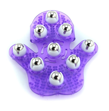 Samyo Palm Shaped Massage Glove Body Massager with 9 360-degree-roller Metal Roller Ball Beauty Body Care (Purple)
